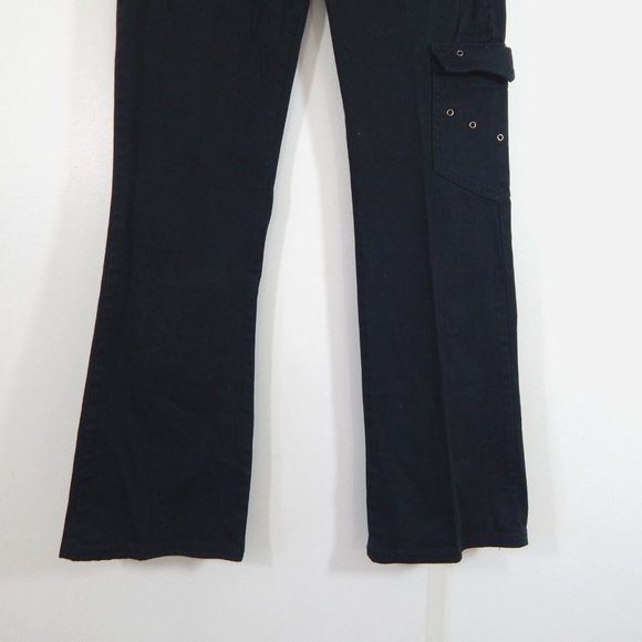 90s GASOLINE pants low rise bootcut cargo Y2K casual stretch black SMALL - Picture 4 of 9